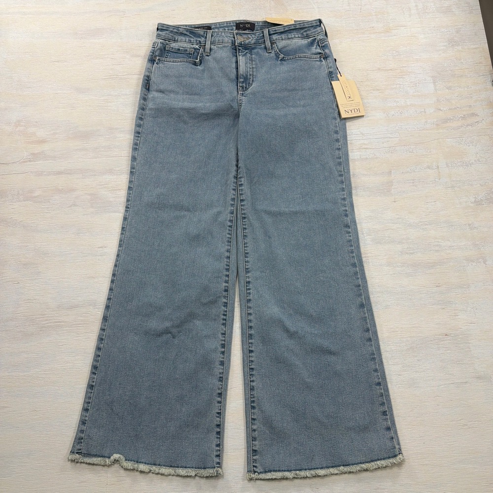 NYDJ Jeans Teresa Wide Leg Ankle 6 Frayed Hems Westminster Blue Womens NWT